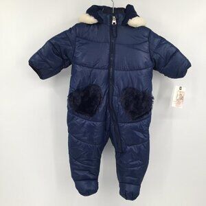 Jessica Simpson baby blue puffer snowsuit footed hooded winter heart new 3-6M